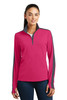 Sport-Tek® Ladies Sport-Wick® Textured Colorblock 1/4-Zip Pullover. LST861 Pink Raspberry/ Iron Grey