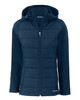 Cutter & Buck Evoke Hybrid Softshell Recycled Full Zip Womens Hooded Jacket LCO00064 Navy Blue