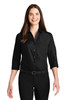 Port Authority® Ladies 3/4-Sleeve Carefree Poplin Shirt. LW102 Deep Black