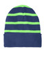 Sport-Tek® Striped Beanie with Solid Band. STC31 Team Navy/ Flash Green
