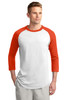 Sport-Tek® Colorblock Raglan Jersey.  T200 White/ Deep Orange