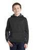 Sport-Tek® Youth Sport-Wick® CamoHex Fleece Colorblock Hooded Pullover.  YST239 Black/ Dark Smoke Grey