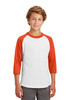 Sport-Tek® Youth Colorblock Raglan Jersey.  YT200 White/ Deep Orange