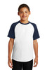 Sport-Tek® Youth Short Sleeve Colorblock Raglan Jersey. YT201 White/ Navy