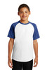 Sport-Tek® Youth Short Sleeve Colorblock Raglan Jersey. YT201 White/ Royal