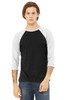 BELLA+CANVAS ® Unisex 3/4-Sleeve Baseball Tee. BC3200 Black/ White