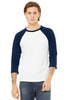 BELLA+CANVAS ® Unisex 3/4-Sleeve Baseball Tee. BC3200 White/ Navy