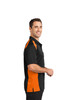 CornerStone® Select Snag-Proof Two Way Colorblock Pocket Polo. CS416 Black/ Shock Orange Side