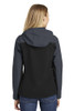 Port Authority® Ladies Hooded Core Soft Shell Jacket. L335 Black/ Battleship Grey Back