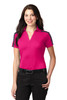 Port Authority® Ladies Silk Touch™ Performance Colorblock Stripe Polo. L547 Pink Raspberry/ Steel Grey XS