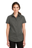 Port Authority® Ladies Short Sleeve SuperPro™ Twill Shirt. L664 Sterling Grey