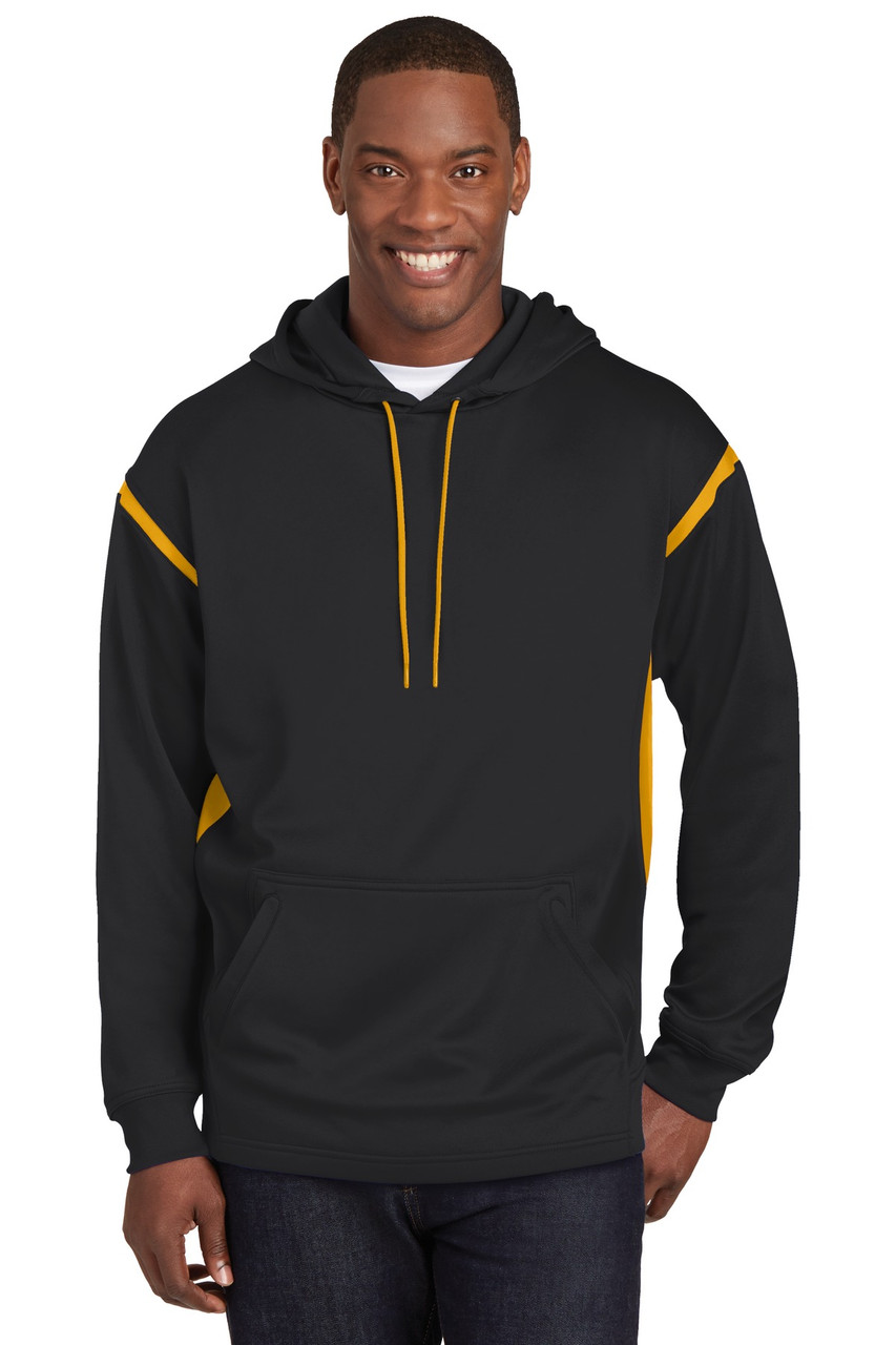 Sport-Tek® Tech Fleece Colorblock Hooded Sweatshirt. F246 Black/ Gold