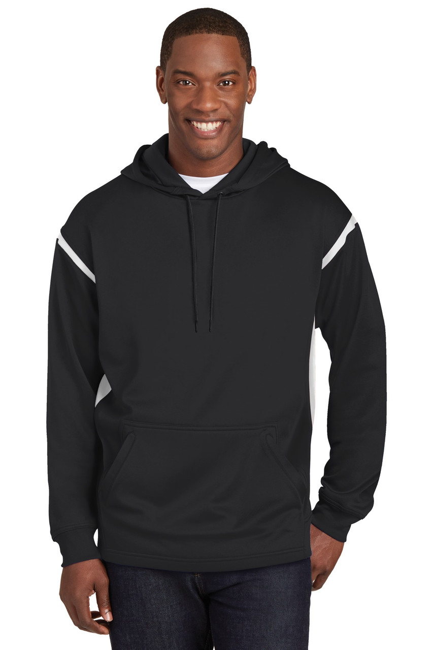 Sport-Tek® Tech Fleece Colorblock Hooded Sweatshirt. F246 Black/ White