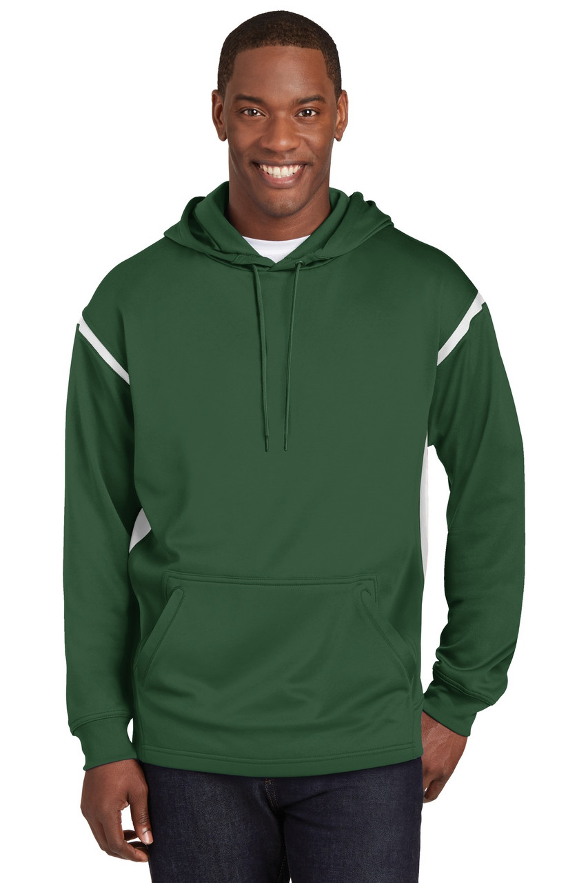 Sport-Tek® Tech Fleece Colorblock Hooded Sweatshirt. F246 Forest Green/ White