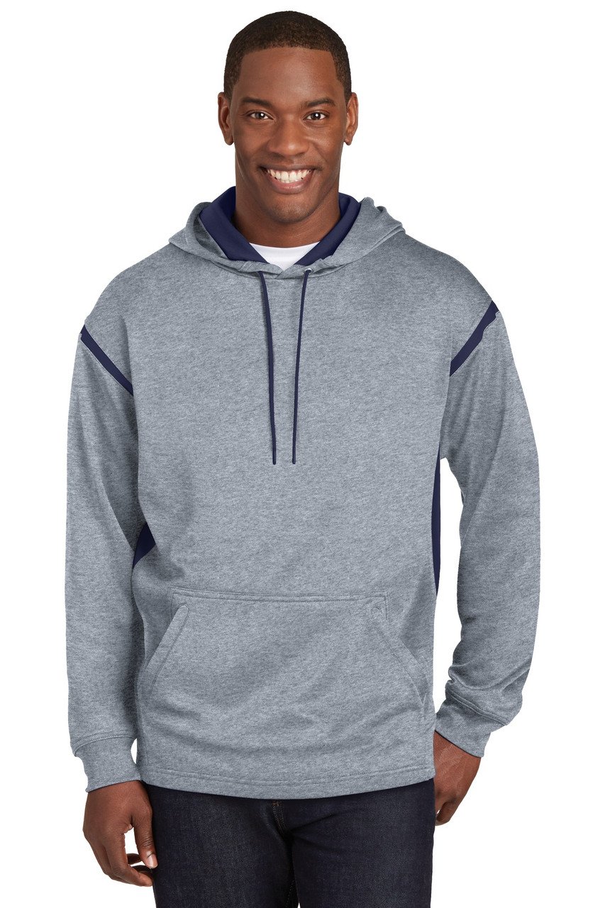 Sport-Tek® Tech Fleece Colorblock Hooded Sweatshirt. F246 Grey Heather/ True Navy