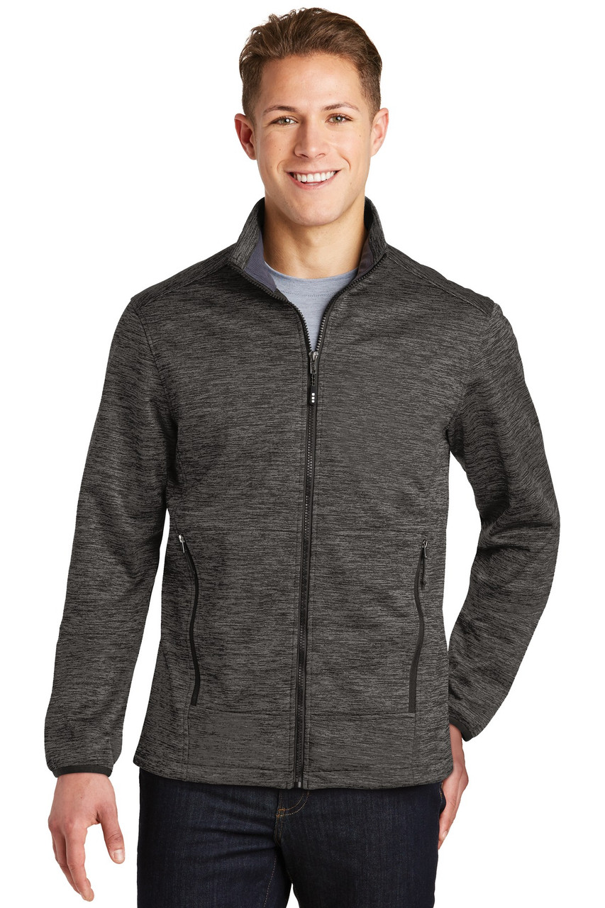 Sport-Tek® PosiCharge® Electric Heather Soft Shell Jacket. JST30 Grey-Black Electric