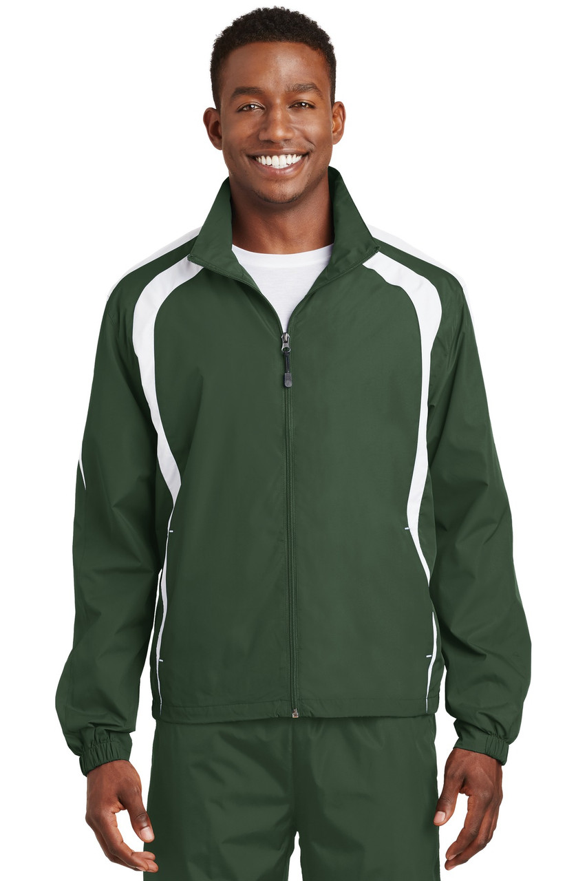 Sport-Tek® Colorblock Raglan Jacket. JST60 Forest Green/ White