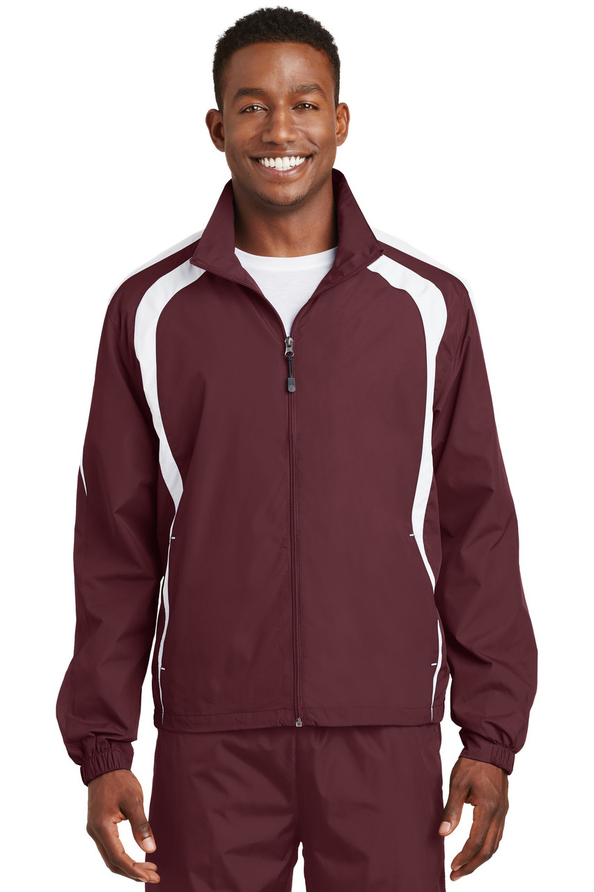 Sport-Tek® Colorblock Raglan Jacket. JST60 Maroon/ White