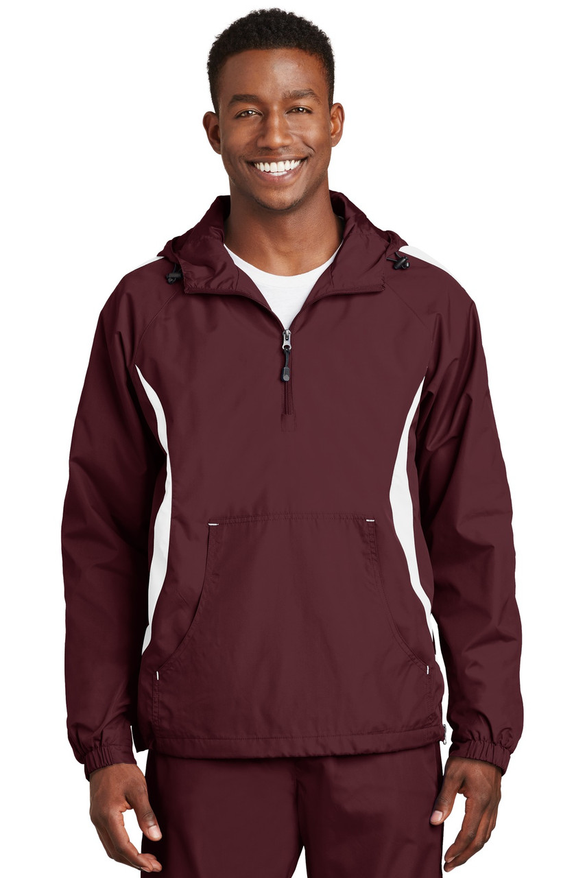 Sport-Tek® Colorblock Raglan Anorak. JST63 Maroon/ White