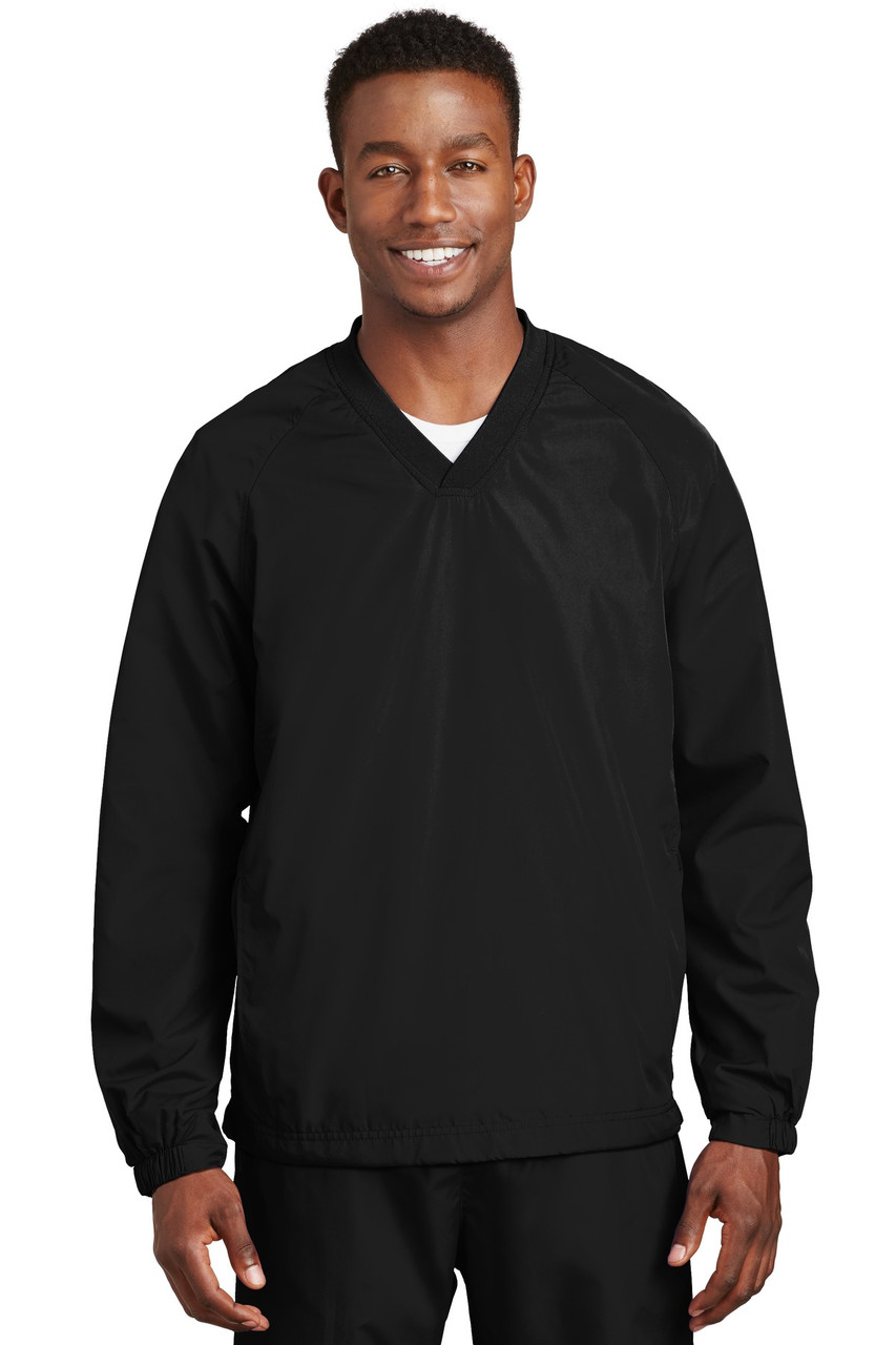 Sport-Tek® V-Neck Raglan Wind Shirt. JST72 Black XS