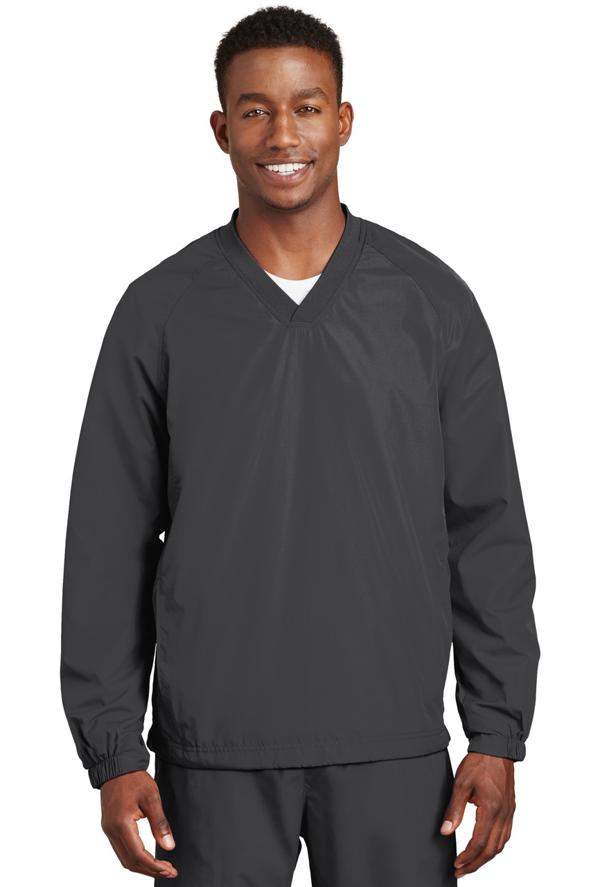 Sport-Tek® V-Neck Raglan Wind Shirt. JST72 Graphite XS