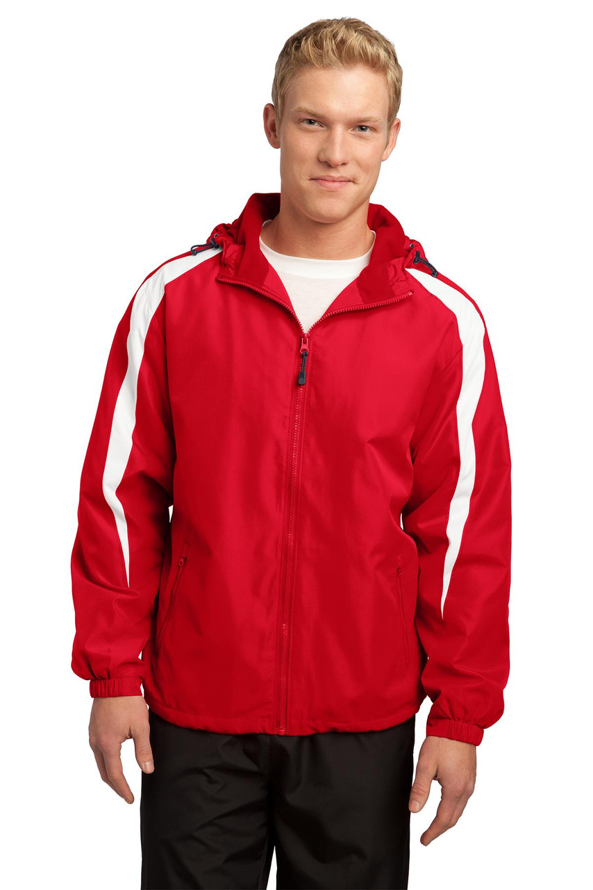 Sport-Tek® Fleece-Lined Colorblock Jacket. JST81 True Red/ White