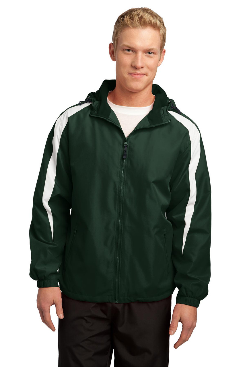 Sport-Tek® Fleece-Lined Colorblock Jacket. JST81 Forest Green/ White