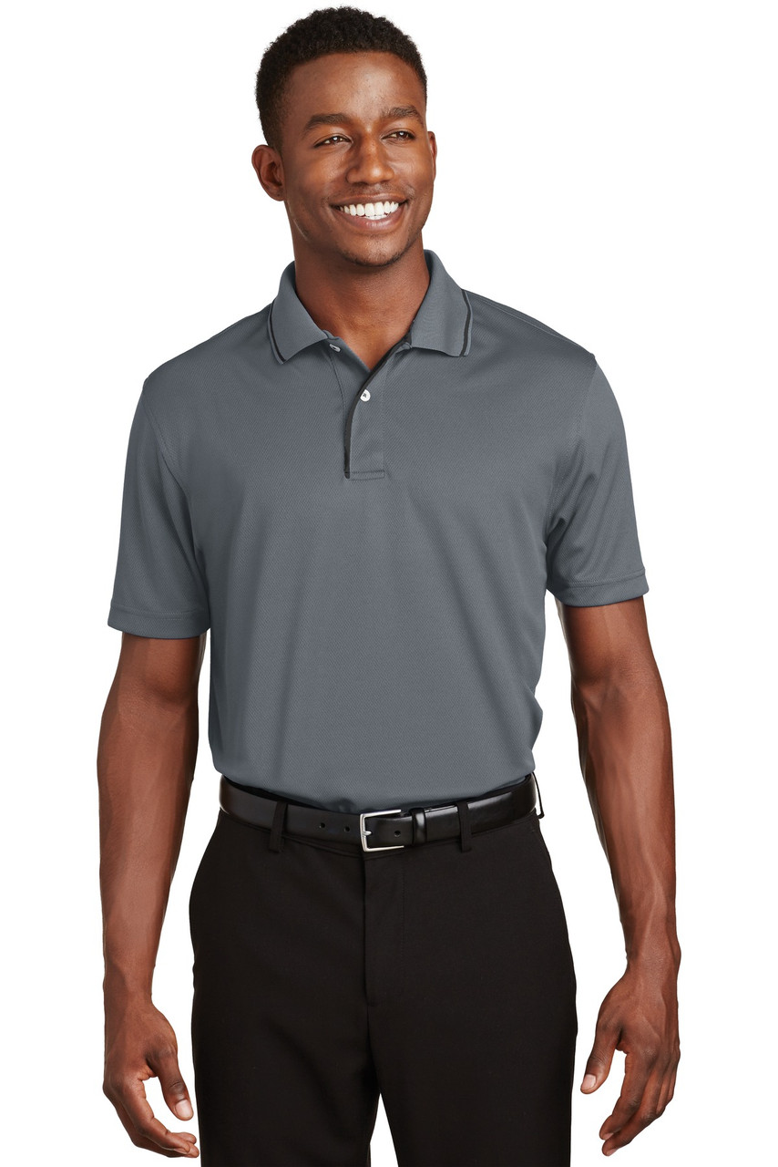 Sport-Tek® Dri-Mesh® Polo with Tipped Collar and Piping.  K467 Steel/ Black
