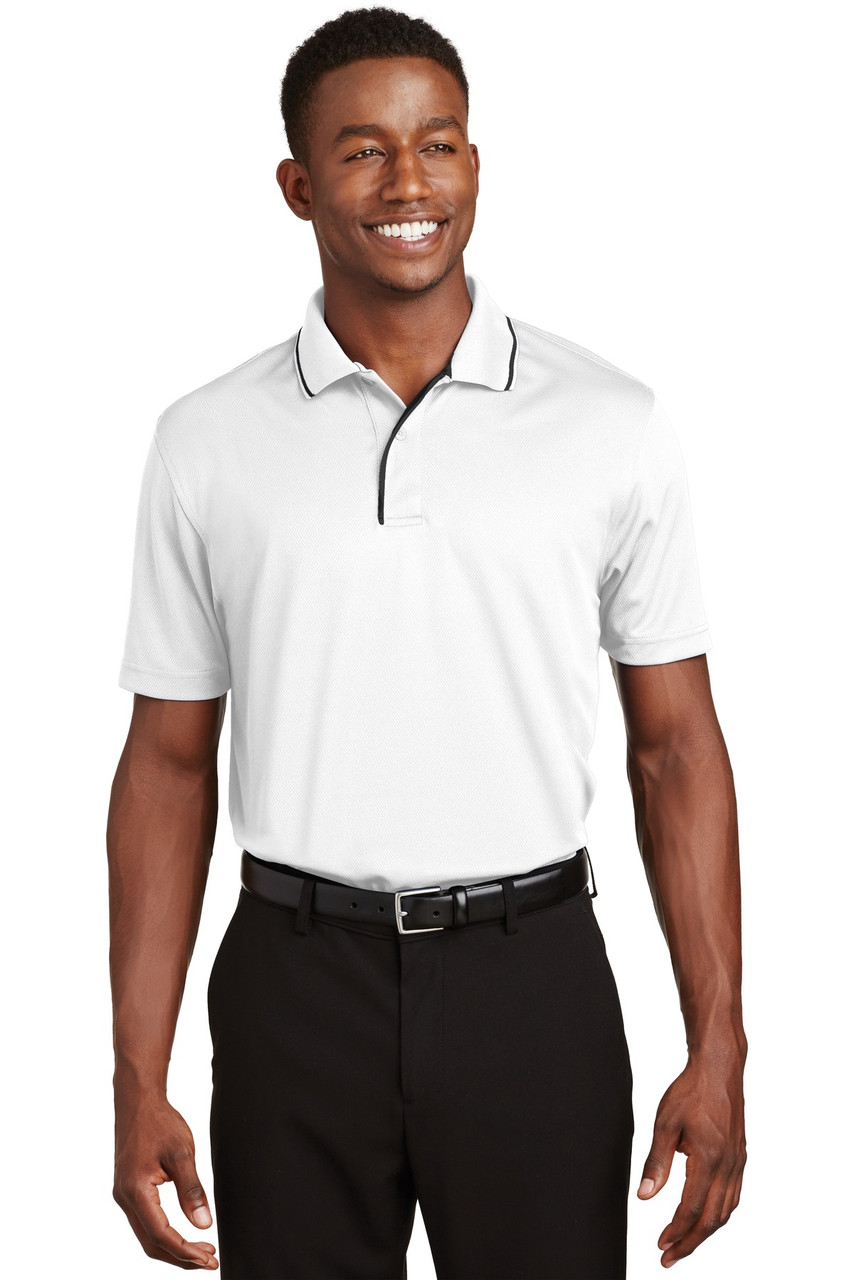 Sport-Tek® Dri-Mesh® Polo with Tipped Collar and Piping.  K467 White/ Black