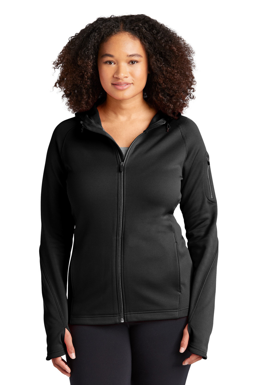 Sport-Tek® Ladies Tech Fleece Full-Zip Hooded Jacket. L248 Black