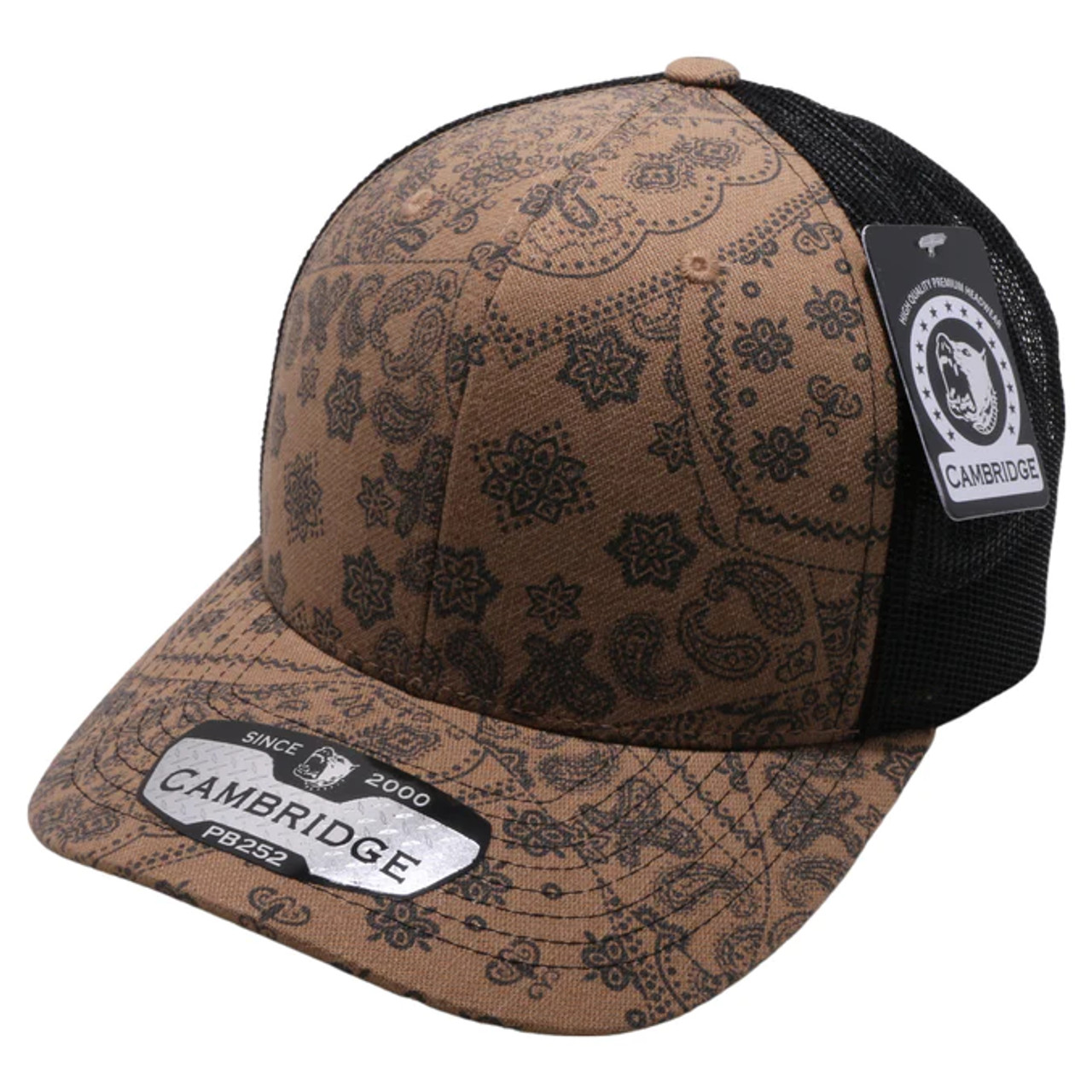 PB252 PIT BULL CAMBRIDGE PAISLEY MESH TRUCKER HAT Camel/Black