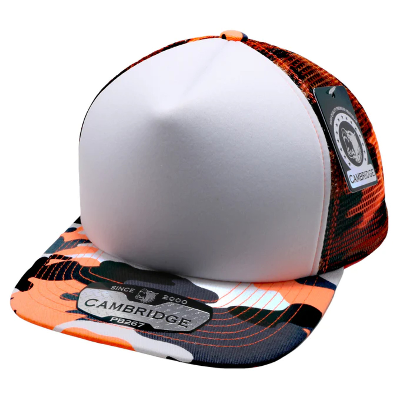 PB267 PIT BULL CAMBRIDGE PLAIN NEON CAMO SPONGE TRUCKER HATS White Neon Orange Camo