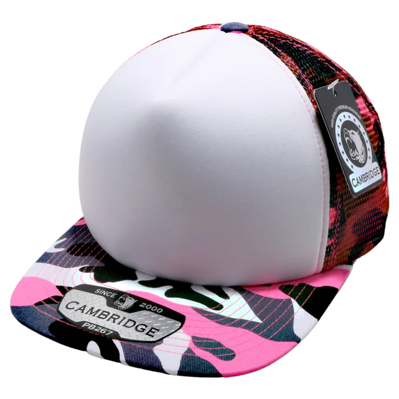 PB267 PIT BULL CAMBRIDGE PLAIN NEON CAMO SPONGE TRUCKER HATS White Neon Pink Camo