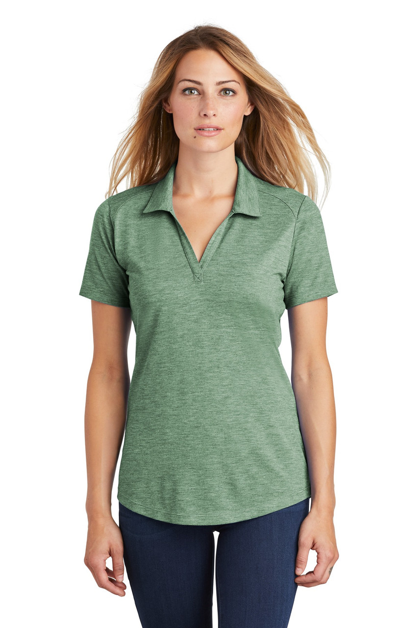 Sport-Tek ® Ladies PosiCharge ® Tri-Blend Wicking Polo. LST405 Forest Green Heather