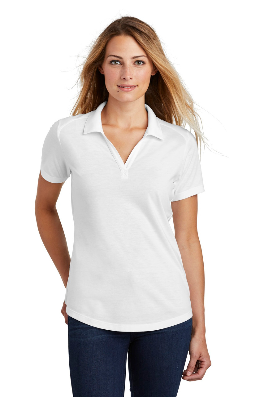 Sport-Tek ® Ladies PosiCharge ® Tri-Blend Wicking Polo. LST405 White Triad Solid