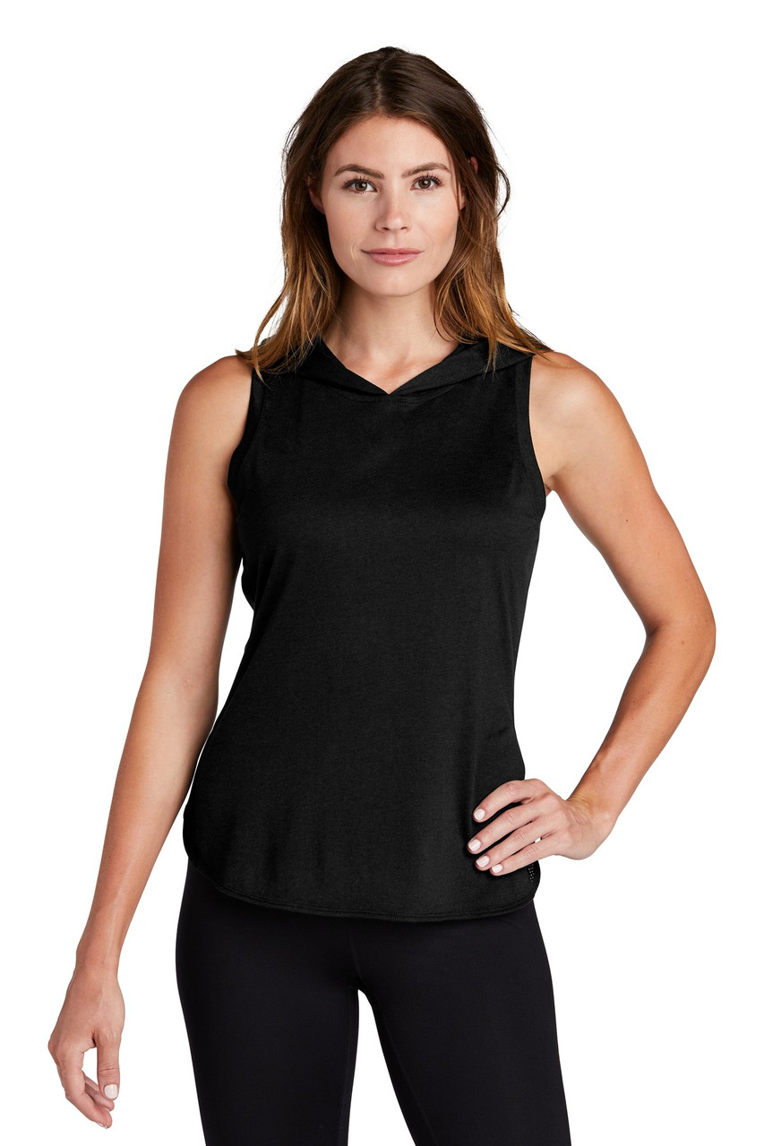 Sport-Tek ® Ladies PosiCharge ® Tri-Blend Wicking Draft Hoodie Tank. LST410 Black/ Black Triad Solid