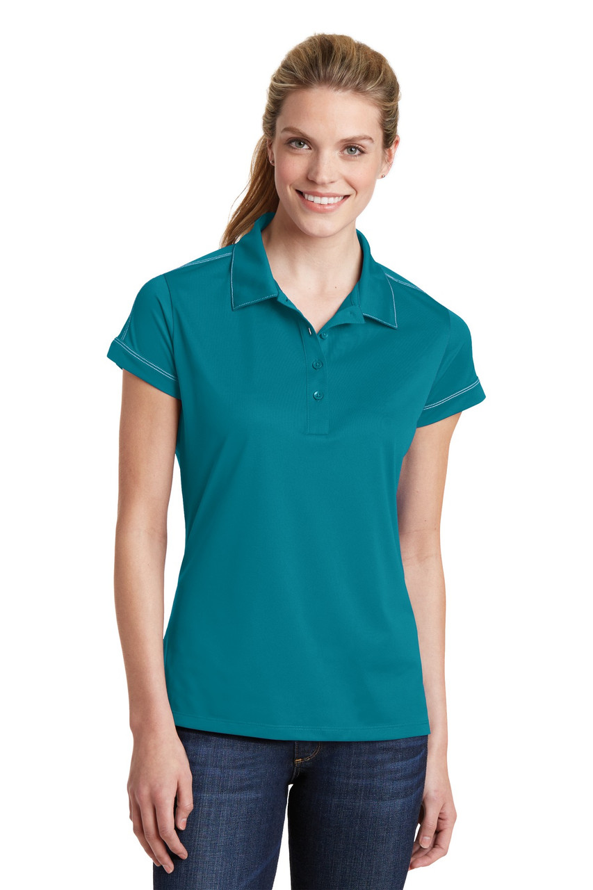 Sport-Tek® Ladies Contrast Stitch Micropique Sport-Wick® Polo. LST659 Tropic Blue Sport-Tek® Ladies Contrast Stitch Micropique Sport-Wick® Polo. LST659 Tropic Blue