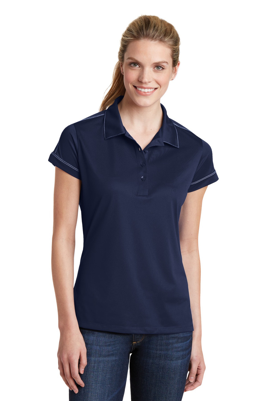 Sport-Tek® Ladies Contrast Stitch Micropique Sport-Wick® Polo. LST659 True Navy