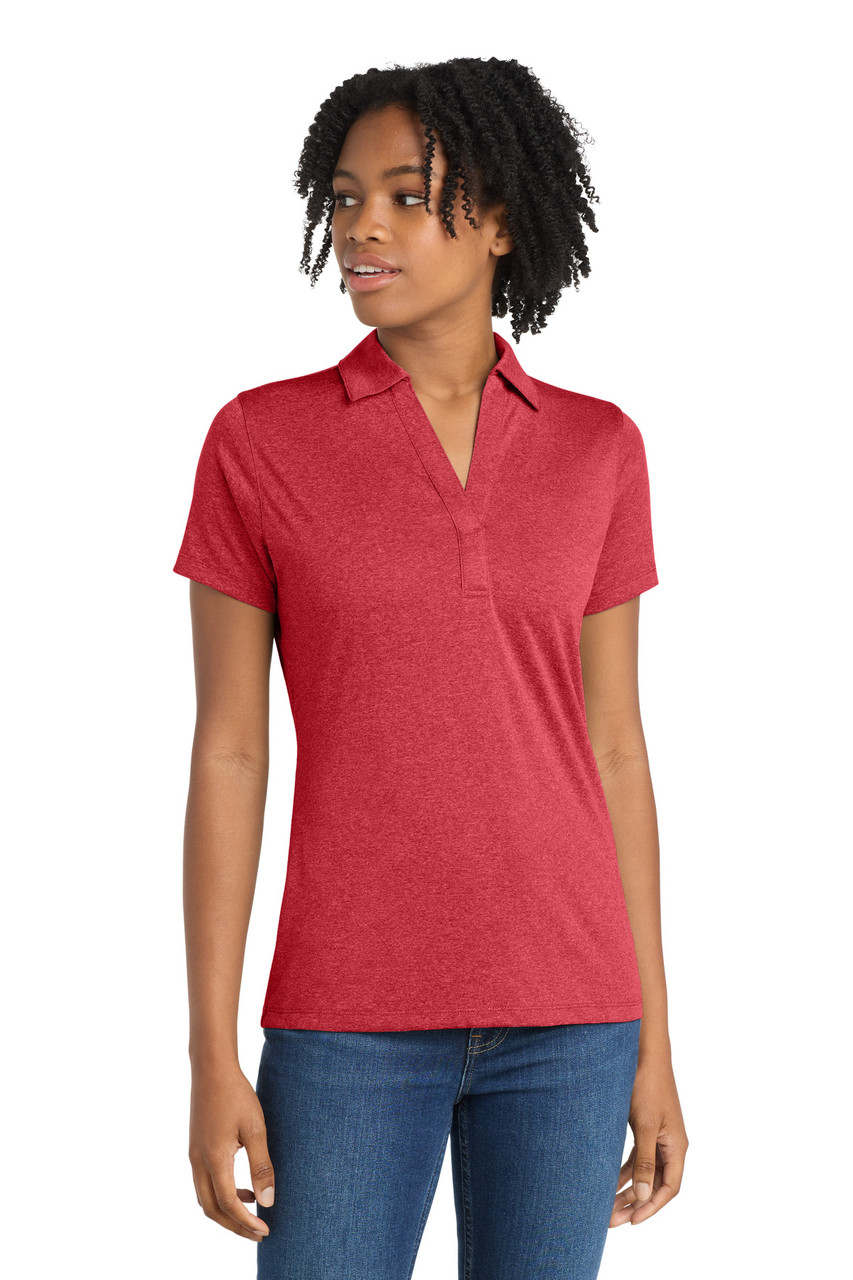 Sport-Tek® Women's Heather Contender™ Polo. LST660 Scarlet Heather Sport-Tek® Women's Heather Contender™ Polo. LST660 Scarlet Heather
