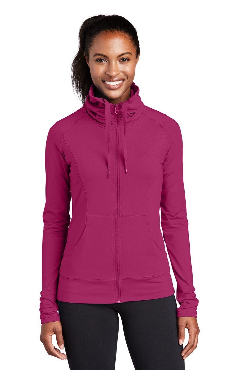 Sport-Tek® Ladies Sport-Wick® Stretch Full-Zip Jacket. LST852 Pink Rush