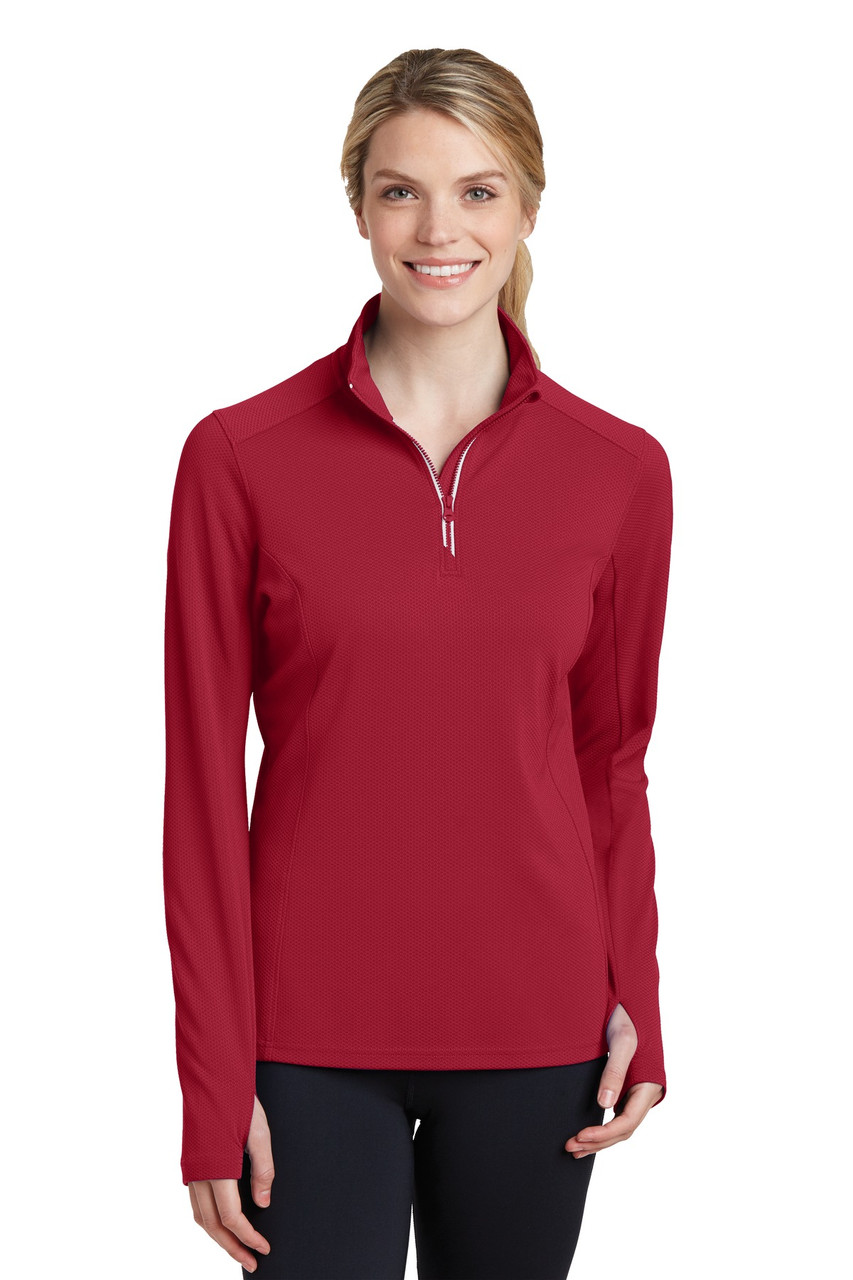 Sport-Tek® Ladies Sport-Wick® Textured 1/4-Zip Pullover.  LST860 Deep Red XS