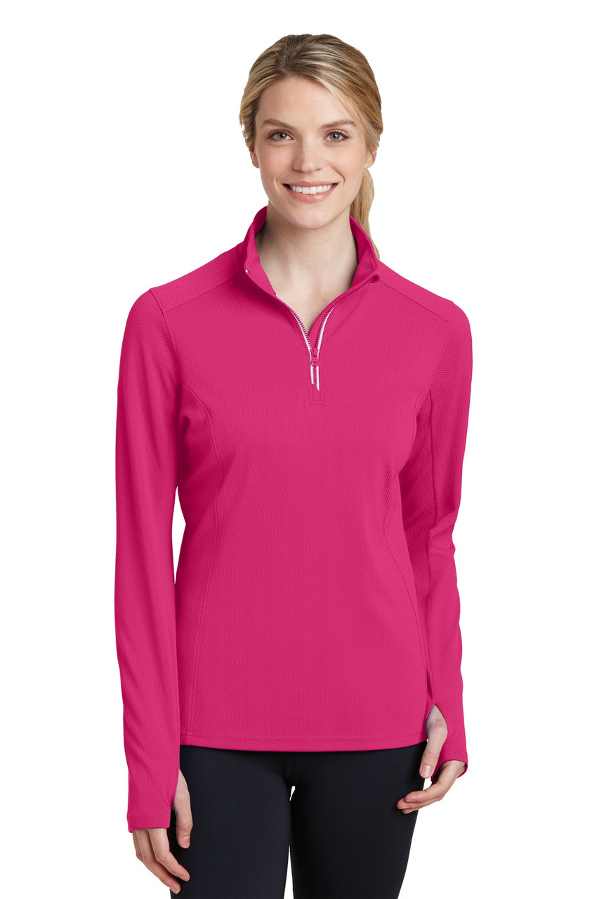 Sport-Tek® Ladies Sport-Wick® Textured 1/4-Zip Pullover.  LST860 Pink Raspberry XS