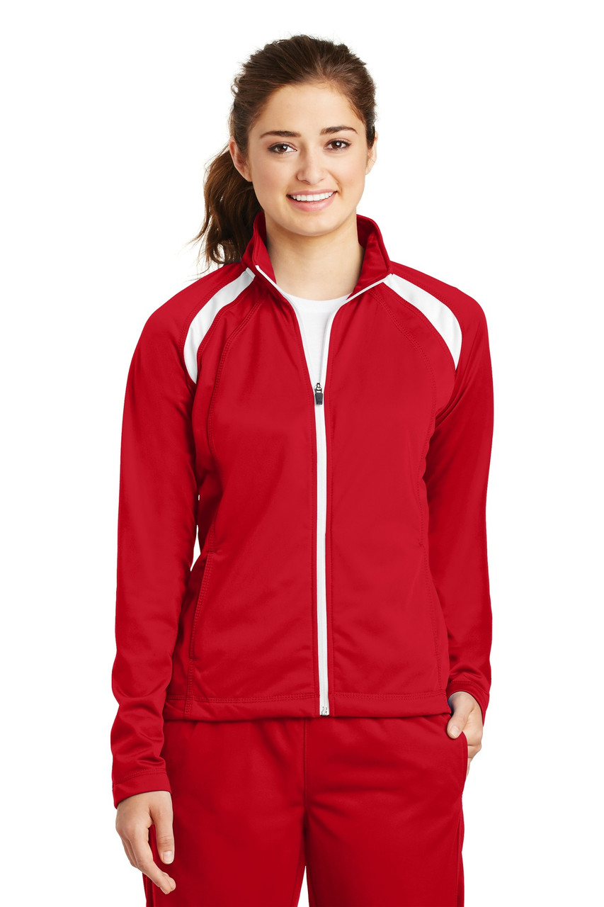 Sport-Tek® Ladies Tricot Track Jacket. LST90 True Red/ White