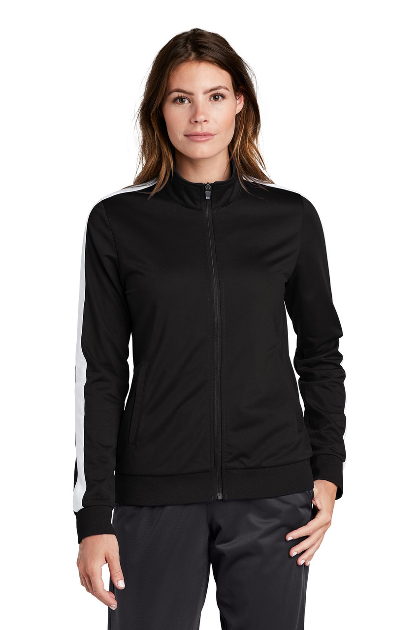 Sport-Tek ® Ladies Tricot Track Jacket. LST94 Black/ White