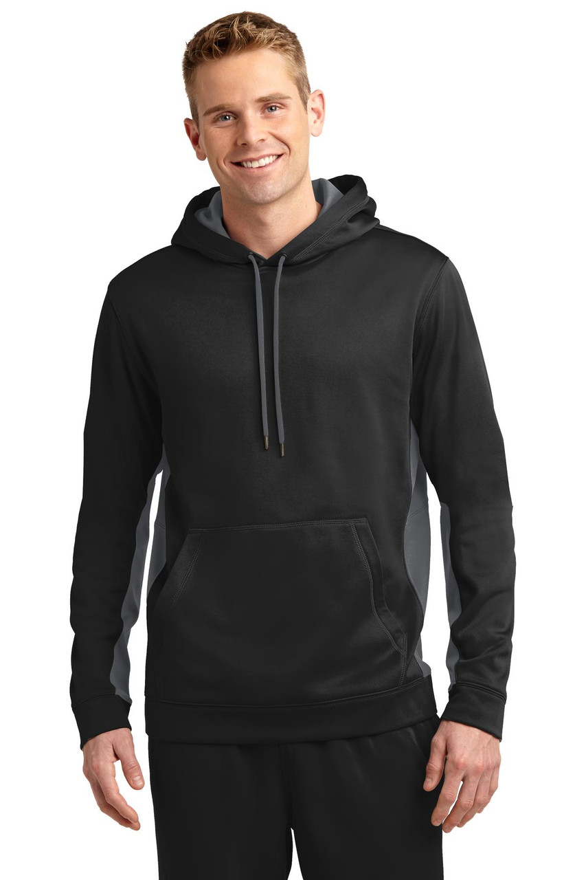 Sport-Tek® Sport-Wick® Fleece Colorblock Hooded Pullover. ST235 Black/ Dark Smoke Grey