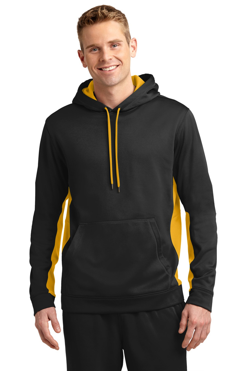 Sport-Tek® Sport-Wick® Fleece Colorblock Hooded Pullover. ST235 Black/ Gold