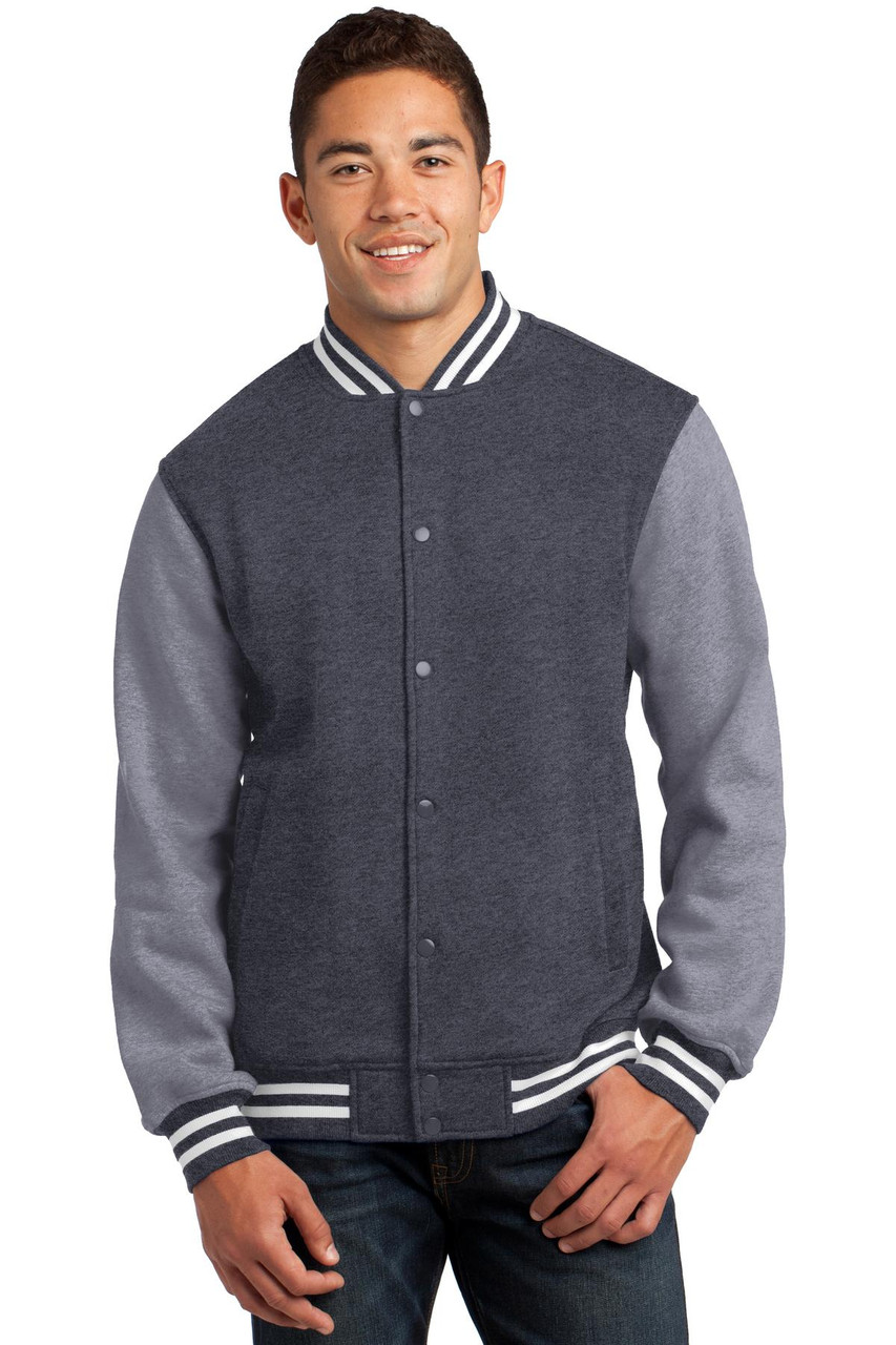 Sport-Tek® Fleece Letterman Jacket. ST270 Graphite Heather/ Vintage Heather