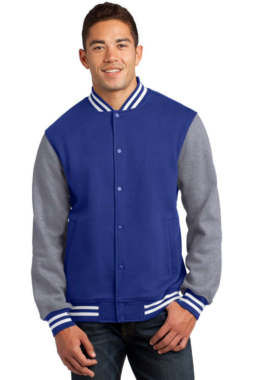 Sport-Tek® Fleece Letterman Jacket. ST270 True Royal/ Vintage Heather