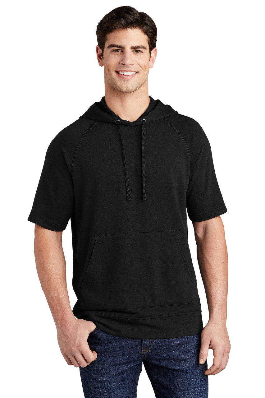 Sport-Tek ® PosiCharge ® Tri-Blend Wicking Fleece Short Sleeve Hooded Pullover ST297 Black Triad Solid
