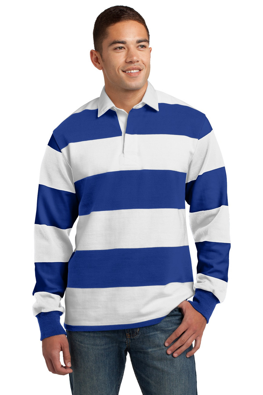 Sport-Tek® Classic Long Sleeve Rugby Polo. ST301 True Royal/ White